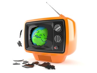 World globe inside old tv