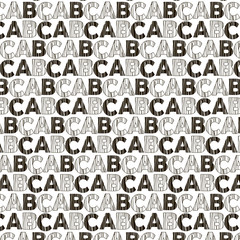 Illustration in white and black colors.  Seamless pattern with letters