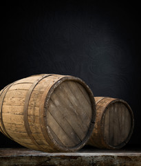 background of barrel and worn old table of wood