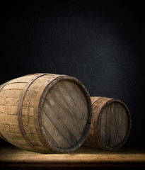 background of barrel and worn old table of wood