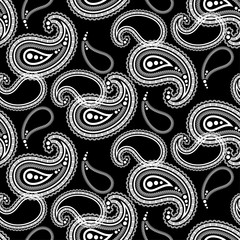 Paisley ornament. Buta. Ethnic boho seamless pattern. Folk motif. Can be used for wallpaper, textile, invitation card, wrapping, web page background.