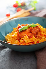 tasty pasta Italian meat sauce pasta on the table