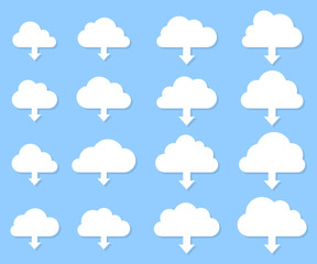 Cloud download collection with shadow on blue background