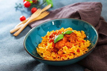 tasty pasta Italian meat sauce pasta on the table