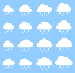 Cloud and rain, storm on blue background