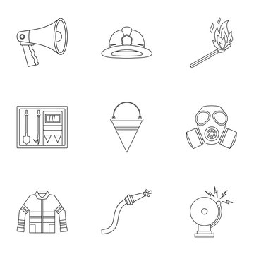 Burning icons set. Outline illustration of 9 burning vector icons for web