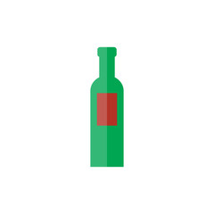 Green Wine bottle icon with sticker isolated on white background. Vector illustration. Modern flat style