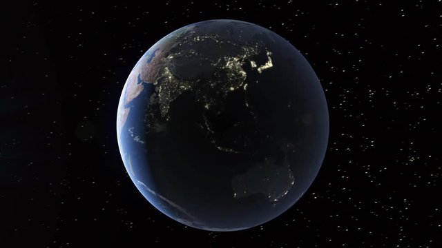 Realistic 3d animated earth showing the borders of the country Solomon Islands and the capital Honiara in 4K resolution at nighttime