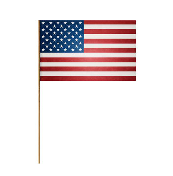 Small paper American flag on wooden stick, including clipping path