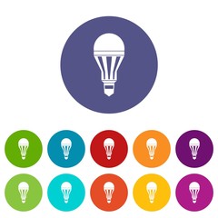 Led bulb set icons in different colors isolated on white background