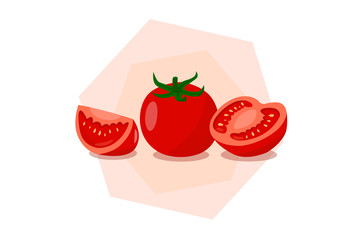 Fototapeta na wymiar Tomatoes isolated on white background. Tomatoes cut in half on a white background.