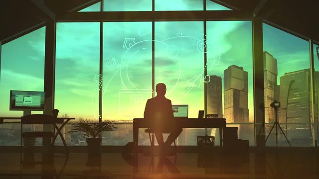 Male blogger, freelancer at home at work