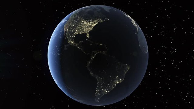 Realistic 3d animated earth showing the borders of the country South Sudan and the capital Juba in 4K resolution at nighttime