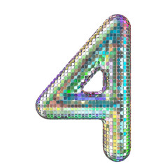 Disco font, number 4 from glitter mirror facets. 3D rendering
