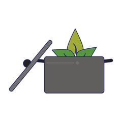 Healthy food pot with leaves symbol