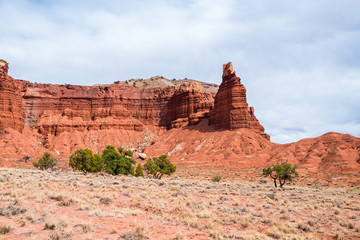 Capitol Reef National Park is characterized by sandstone formations, and canyons, and the carved cliff called Chimney Rock.