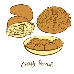 Colored sketches of Curry bread bread