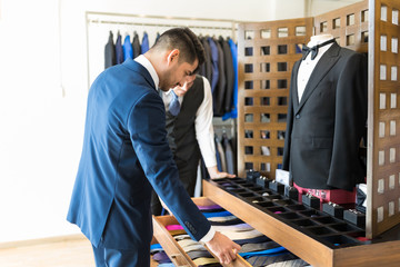 Customer Buying Necktie For Suit