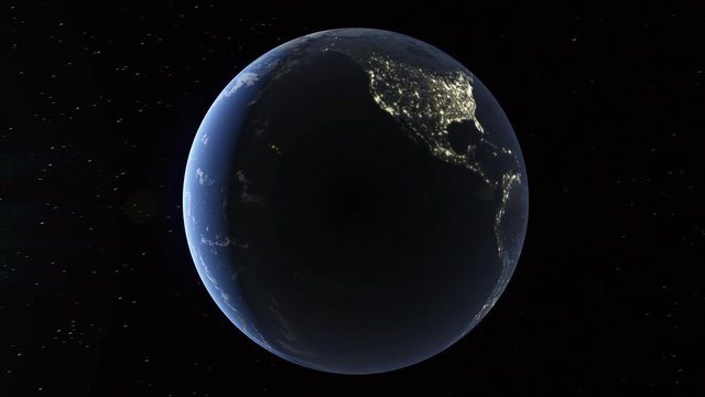 Realistic 3d animated earth showing the borders of the country Suriname and the capital Paramaribo in 4K resolution at nighttime