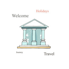 Vintage cinema building facade. Victorian stlye theater exterior vector illustration. Web banner with city culture and entertainment landmar. Hand drawn retro illustration on white background