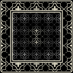 Design Print For Kerchief. The Pattern Of Geometric Ornament. Vector Illustration. The Idea For Design Prints For Neck Scarves, Carpets, Bandanas. Black silver color