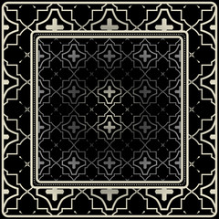 Design Print For Kerchief. The Pattern Of Geometric Ornament. Vector Illustration. The Idea For Design Prints For Neck Scarves, Carpets, Bandanas. Black silver color