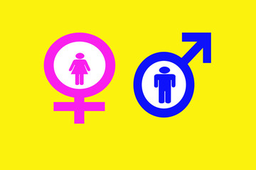 male and female symbols on yellow background