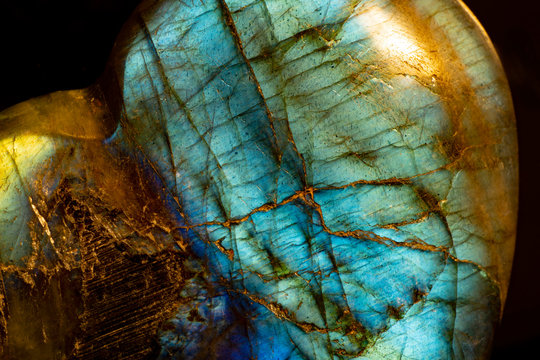 Extreme Close up of an Iridescent Blue Labradorite Stone
