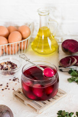 Quail eggs marinated for Easter in beet juice