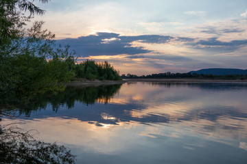 Fototapeta na wymiar Sunset on a lake in Hohenrode in Germany
