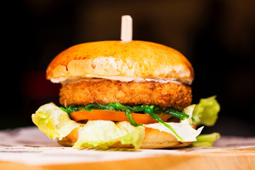 Fast food with traditional tasty hamburger