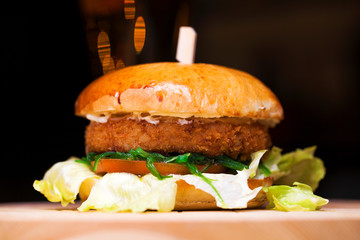 Fast food with traditional tasty hamburger