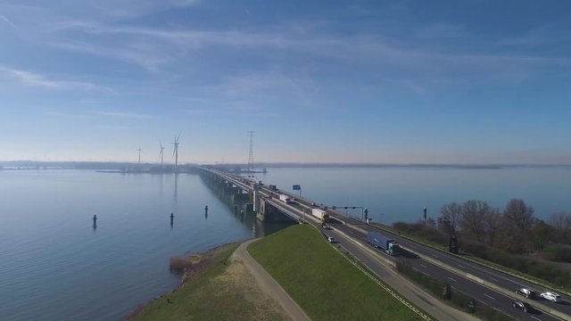 haringvliet bridge in the netherlands. Part of the Dutch Delta Works and the largest inland water locks in Europe