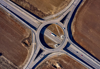 Aerial drone view of a Roundabout in Ploiesti, Romania