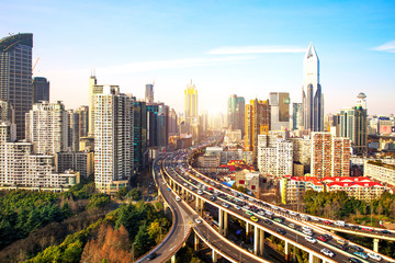 Fototapeta na wymiar Shanghai city skyline, Panoramic view of shanghai city skyline and Huangpu river, Shanghai China