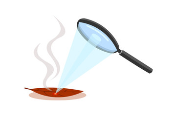 Magnifying glass is combining light into one point to dry leaves can cause burns. Magnifying glass can cause burning.