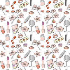 Hand drawn cosmetic seamless pattern