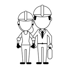 Construction workers avatars in black and white