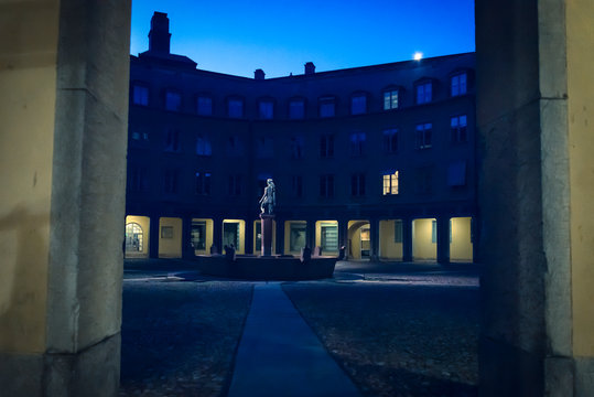 Square of Branting or Brantingtorget with the female nude statue of Mormon or Morning, Gamla Stan, Stockholm, Sweden