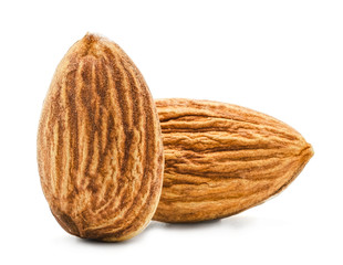 Isolated of almond nut  on white background. Clipping path -Image.