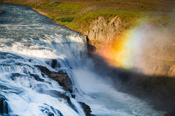 Amazing huge beautiful waterfall Gullfoss, famous landmark in Iceland