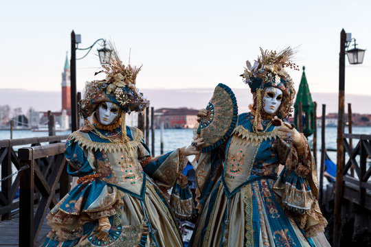 Unidentified person with Venetian Carnival mask in Venice, Italy on February