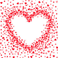 Heart shape, red confetti with white background