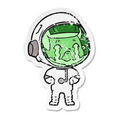 distressed sticker of a cartoon crying astronaut