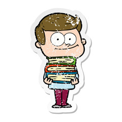 distressed sticker of a cartoon happy man