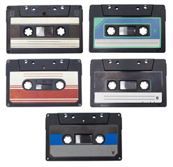 retro audio cassette tape isolated set