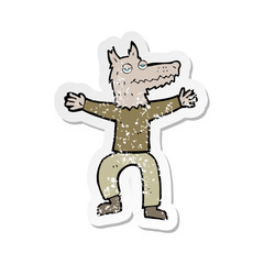 retro distressed sticker of a cartoon wolf man