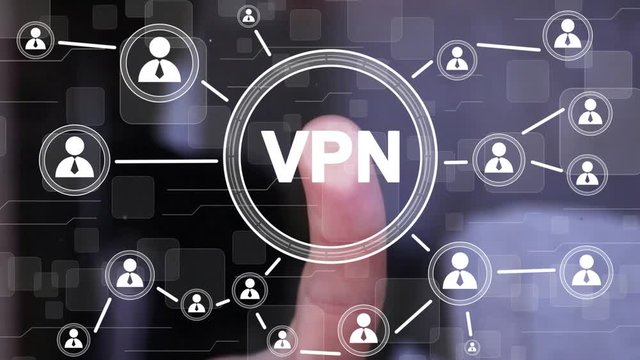 Businessman pressing button vpn creation internet protocols for protection web private network.