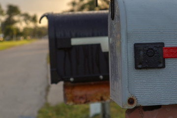 Mailboxes in a row as the sun rises