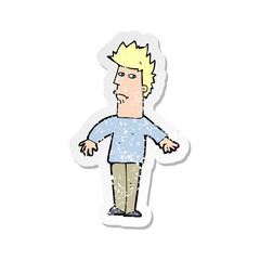 retro distressed sticker of a cartoon worried man